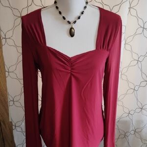 Suzie In The City Deep Red Long Sleeve Blouse